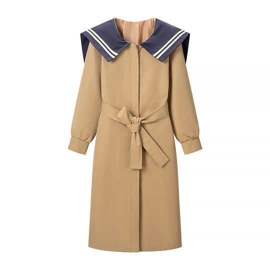 Damen Trenchcoat mit übergroßem Matrosenkragen, Taillengürtel und verdeckter Knopfleiste Nord Taschen