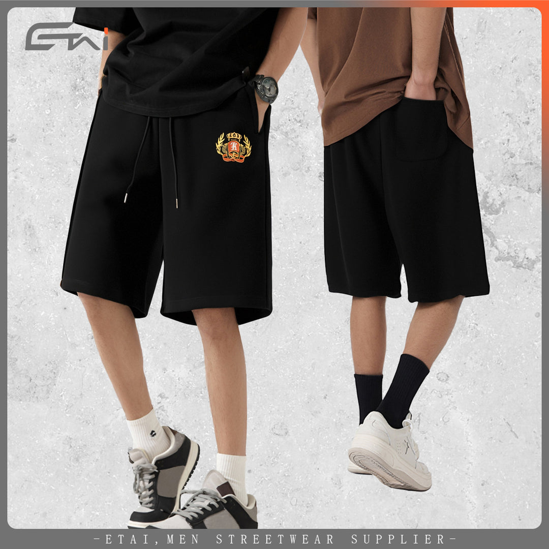 Herren Knieumspielende French-Terry Sweatshorts mit Kordelzug und gesticktem Wappen Nord Taschen