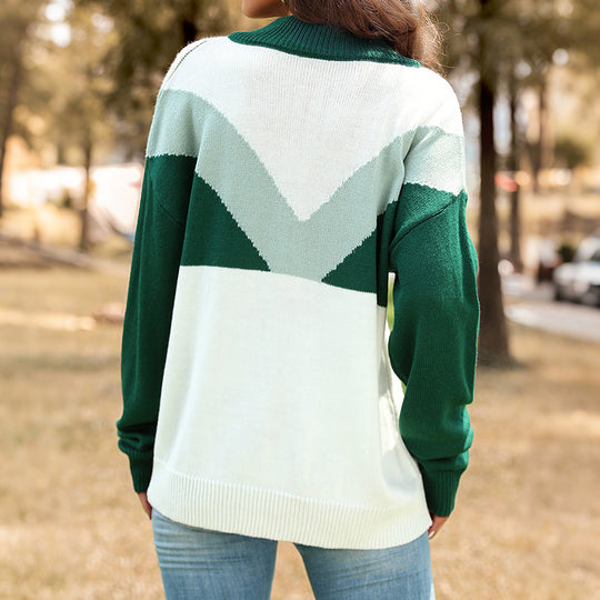 Damen Gemusterter Longsleeve Pullover mit Knopfleiste Nord Taschen