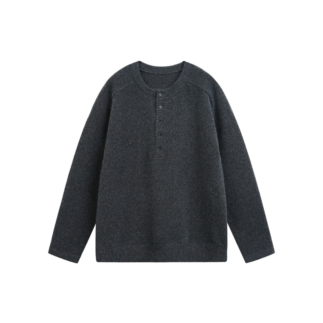 Damen Grobstrick-Henley-Pullover im Oversize-Schnitt mit Knopfleiste Nord Taschen
