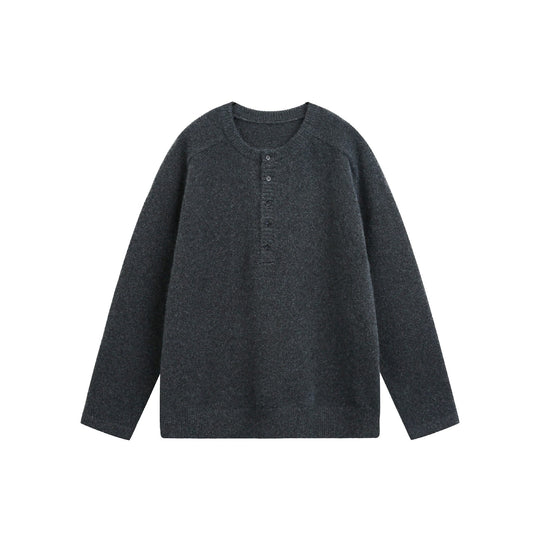 Damen Grobstrick-Henley-Pullover im Oversize-Schnitt mit Knopfleiste Nord Taschen
