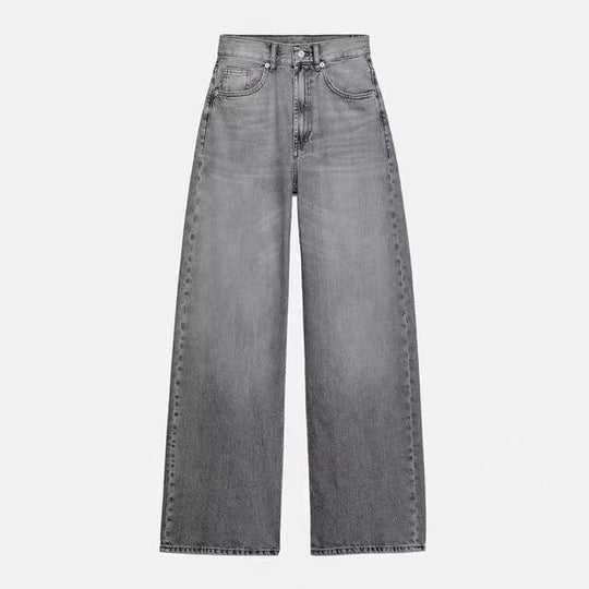 Damen High-Waist Denim-Jeans mit weitem Bein und Fünf-Taschen-Design Nord Taschen
