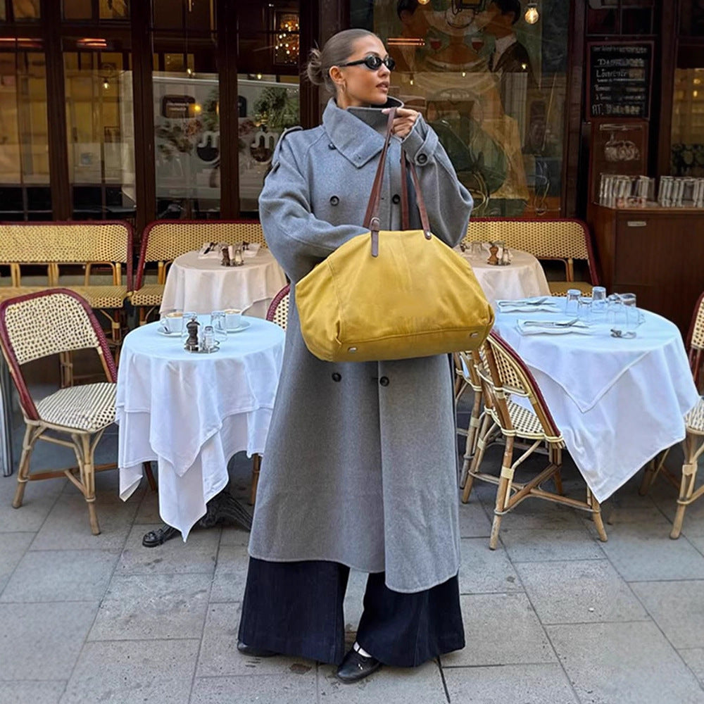 Damen Oversize Mantel aus Wollmix mit hohem Stehkragen und asymmetrischer Knopfleiste Nord Taschen