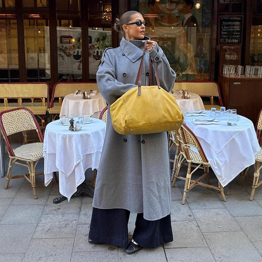 Damen Oversize Mantel aus Wollmix mit hohem Stehkragen und asymmetrischer Knopfleiste Nord Taschen