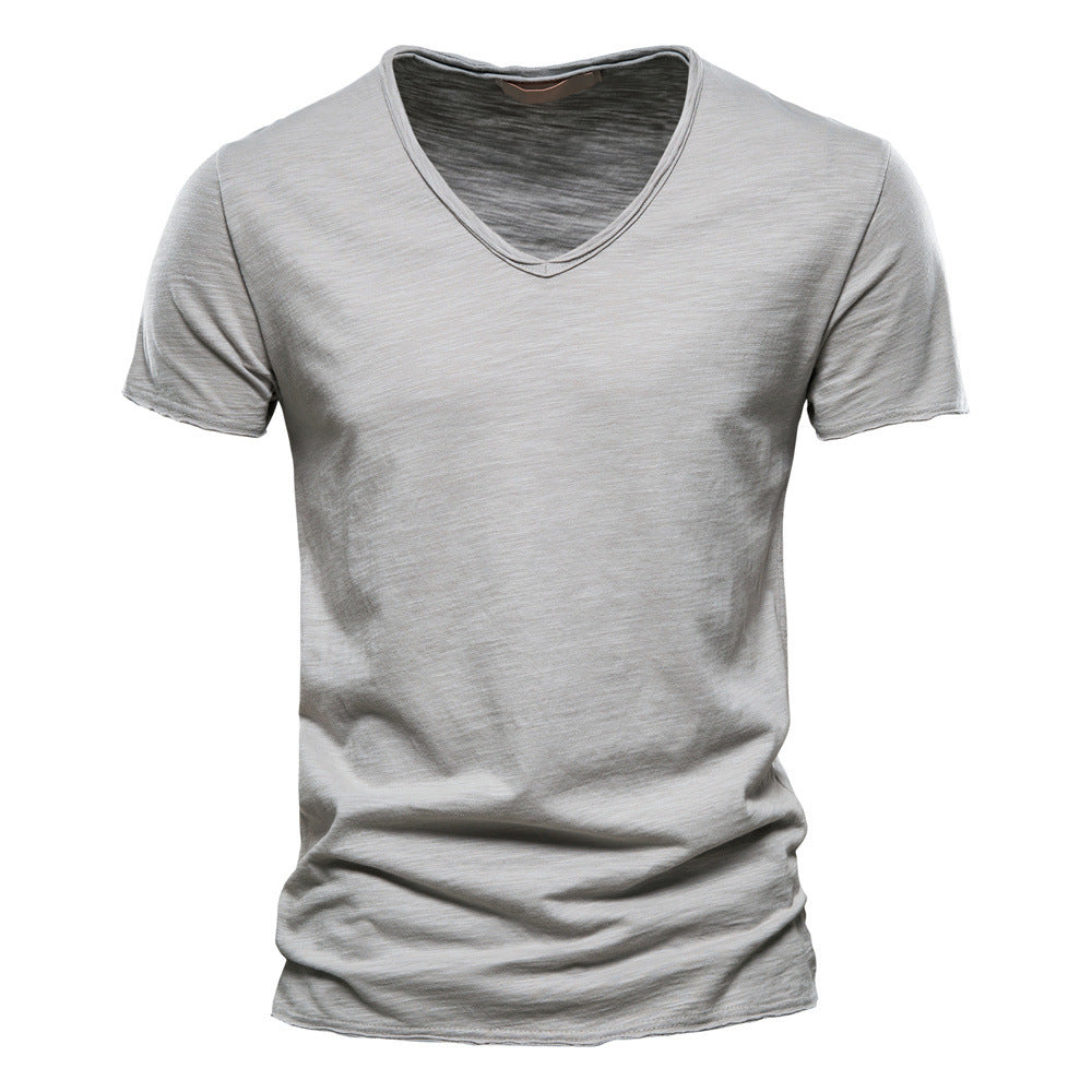 Herren nan leichtes Baumwolljersey Kurzarmshirt mit V-Ausschnitt und schmaler Passform