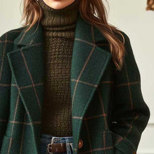Damen Karierter Wollmix-Mantel mit Oversize-Schulter und klassischem Revers Nord Taschen