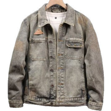 Herren Vintage-inspirierte Jeansjacke im Worker-Look mit Used-Wash und aufgesetzten Brusttaschen Nord Taschen