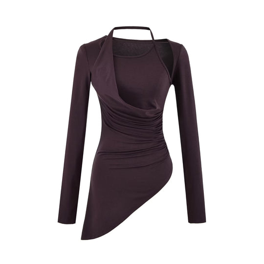 Damen Figurbetontes Langarm-Midikleid mit asymmetrischem Saum, Raffung und Neckholder Nord Taschen