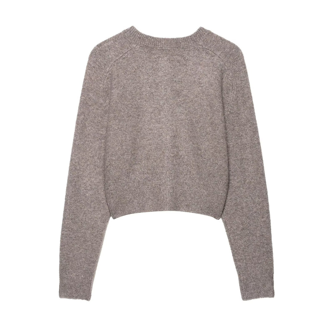 Damen Cropped-Raglan-Strickjacke mit Perlmuttknöpfen und breitem Rippenbund Nord Taschen