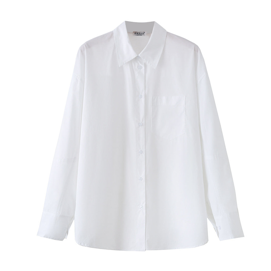 Damen Oversize-Basics-Bluse mit kastiger Silhouette, Hemdkragen und Brusttasche Nord Taschen