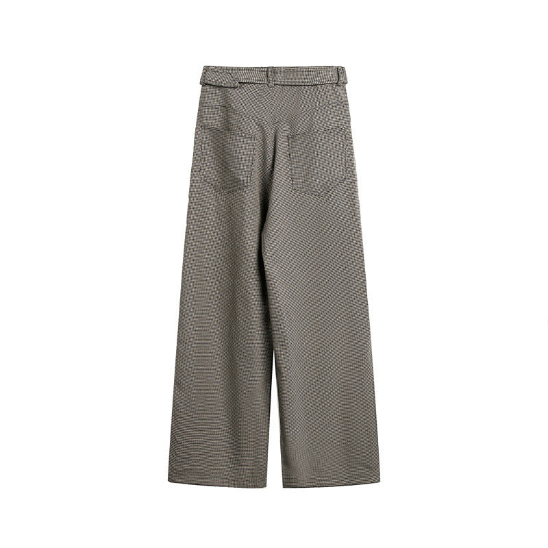 Damen Weite High‑Waist Culotte‑Hose mit Bindegürtel und Glencheck‑Muster Nord Taschen