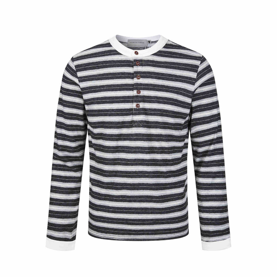 Herren Langarm-Henleyshirt mit gestreifter Struktur und Kontrastkragen Nord Taschen