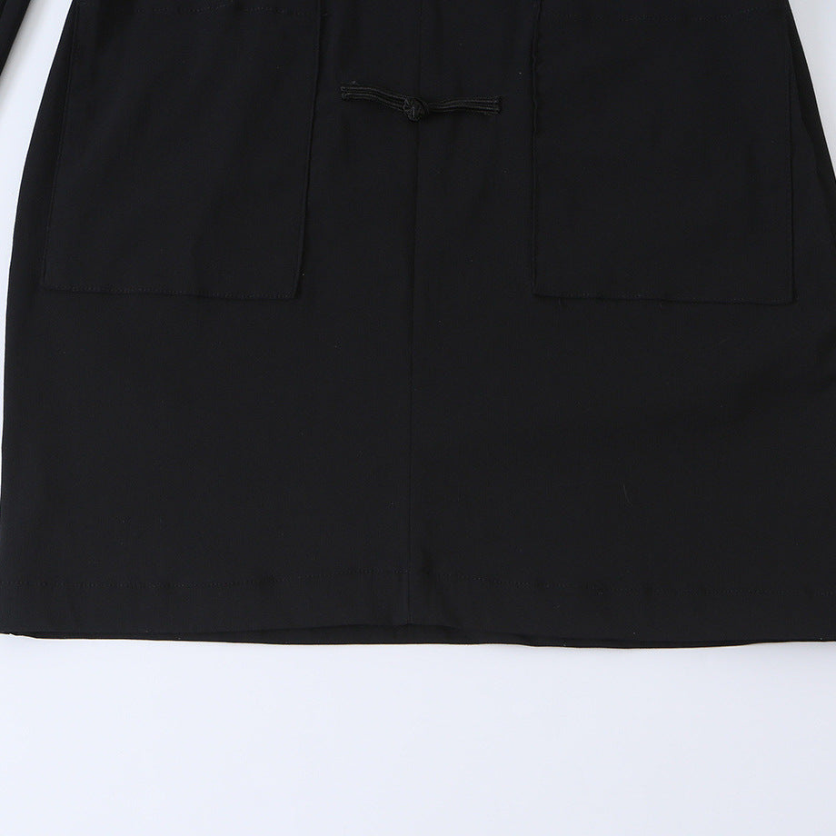 Damen Midilanger Mantel mit Stehkragen, traditionellen Knotenverschlüssen und geradem Schnitt Nord Taschen