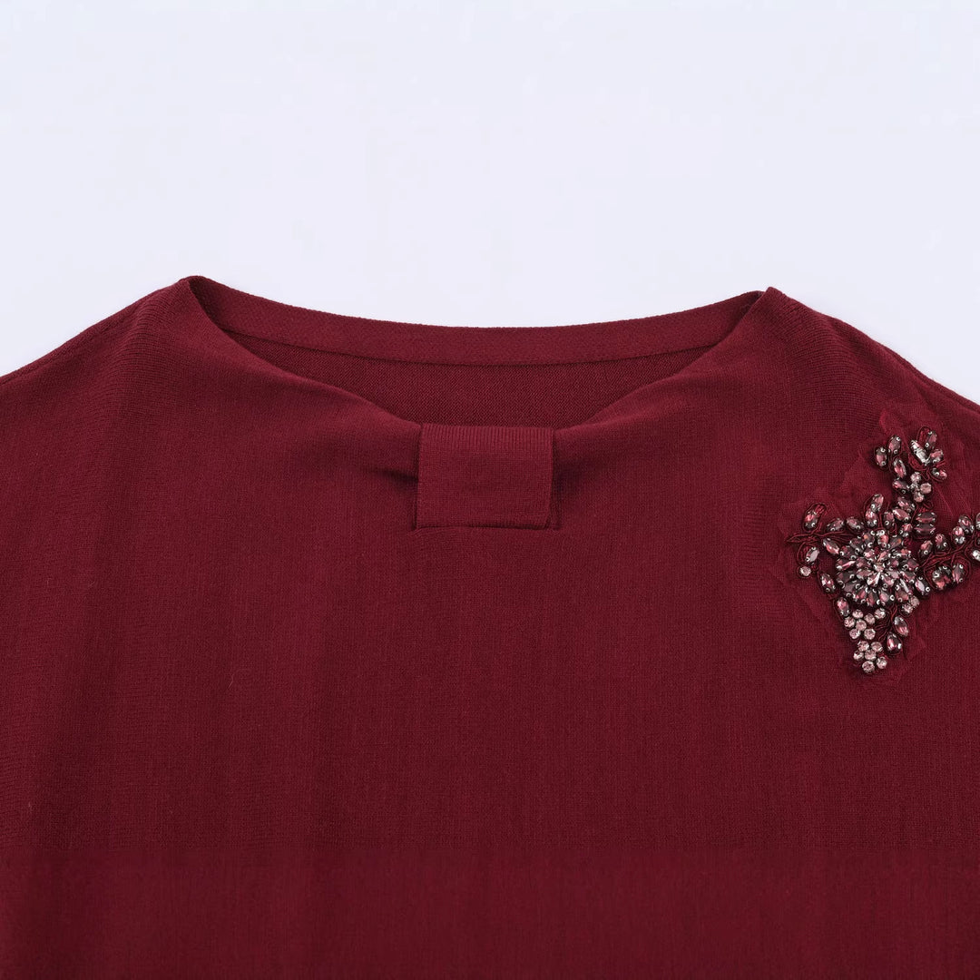 Damen Feinstrick-Pullover mit breitem U-Boot-Ausschnitt und Perlenapplikation Nord Taschen