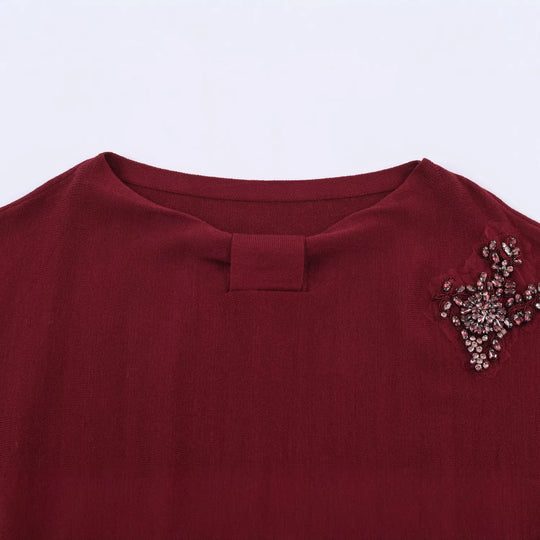 Damen Feinstrick-Pullover mit breitem U-Boot-Ausschnitt und Perlenapplikation Nord Taschen