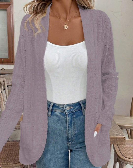 Damen Offener Strukturierter Strickcardigan mit Eingrifftaschen Nord Taschen