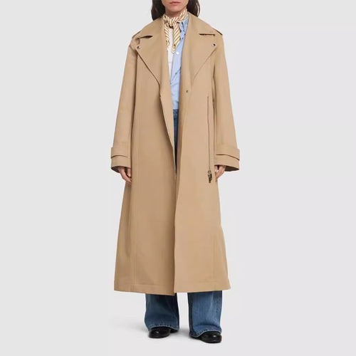 Damen bodenlanger Oversize-Trenchcoat mit Reißverschluss und weitem Schalkragen Nord Taschen