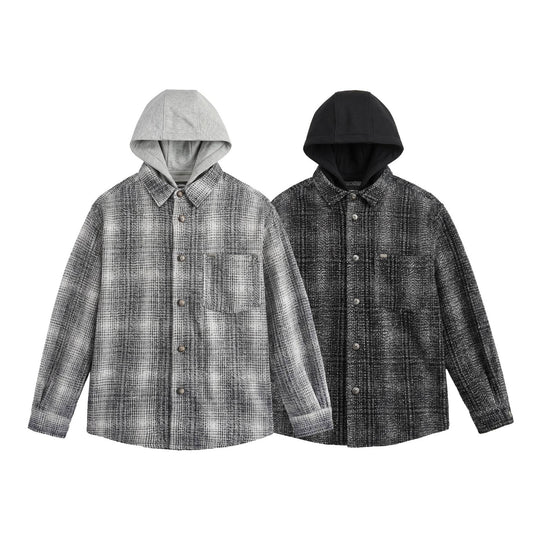 Herren Kapuzen-Overshirt im Wollmix mit Karomuster und aufgesetzter Brusttasche Nord Taschen