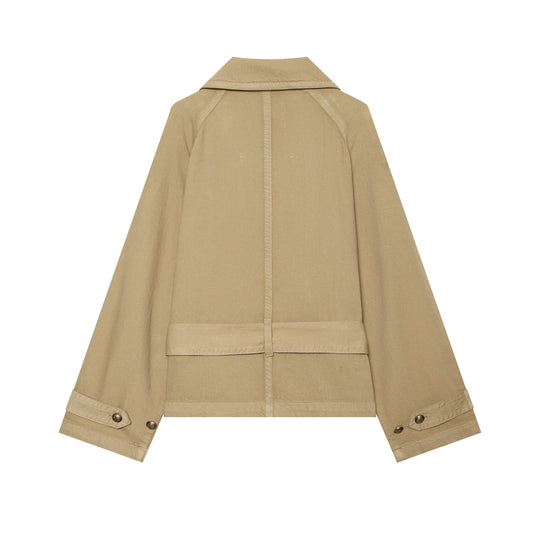 Damen Kurztaillierter Trenchblouson mit Gürtel, Epauletten und doppelreihiger Knopfleiste Nord Taschen