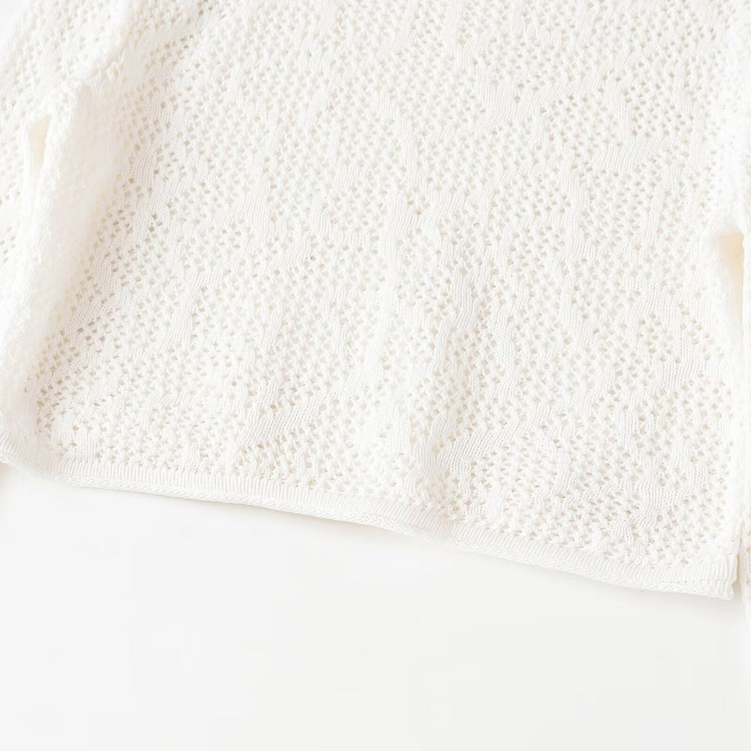 Damen gehäkeltes Cropped-Strickoberteil mit Trompetenärmeln Nord Taschen