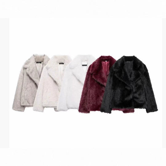 Damen 100+ kurze Kunstfelljacke mit Reverskragen, weichem Teddyfell und verdeckter Druckknopfleiste Nord Taschen