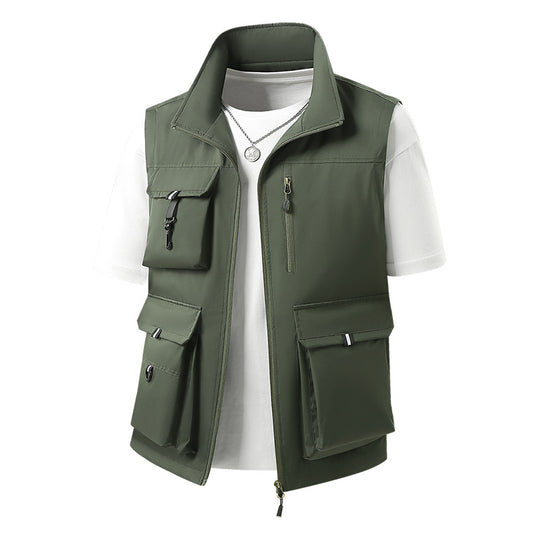 Herren Multifunktionale Outdoorweste mit mehreren Cargo-Taschen und Stehkragen Nord Taschen