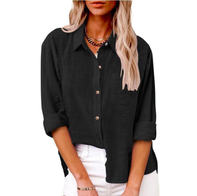 Damen lässige Leinenbluse mit kurzem Arm und Knopfdetails
