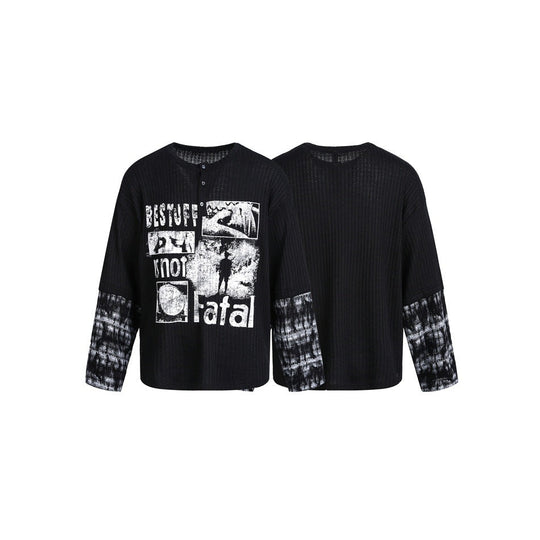 Herren Langarm-Rippstrick-Shirt mit Henley-Knopfleiste und kontrastierendem Grafikprint Nord Taschen