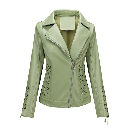 Damen Taillierte Bikerjacke aus Kunstleder mit seitlicher Schnürung und asymmetrischem Reißverschluss Nord Taschen