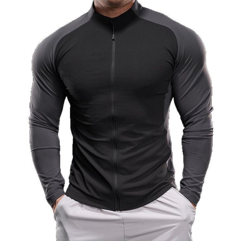 Herren Kompressions-Trainingsshirt mit Stehkragen, durchgehendem Reißverschluss und Raglanärmeln Nord Taschen