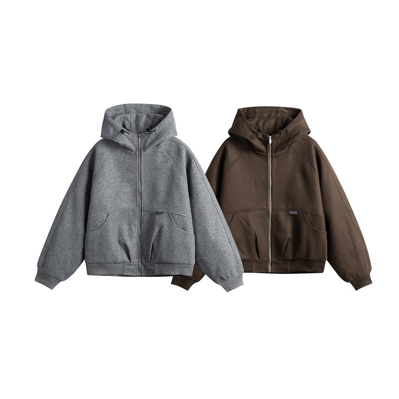 Unisex Oversize Kapuzenblouson aus Wollmix mit Reißverschluss und Kängurutaschen Nord Taschen