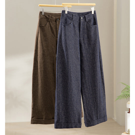 Damen Weite Hochgeschnittene Culotte‑Hose im Denim‑Look mit Aufschlag Nord Taschen