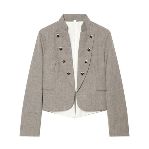 Damen Kurzblazer im Military‑Stil mit Stehkragen, doppelreihiger Zierknopfleiste und taillierter Silhouette Nord Taschen