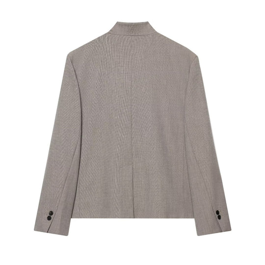 Damen Kurzer taillierter Blazer mit Stehkragen und asymmetrischer Knopfleiste Nord Taschen