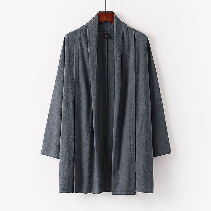 Unisex Offene Kimono-Cardigan aus leichter Baumwoll-Leinen-Mischung Nord Taschen