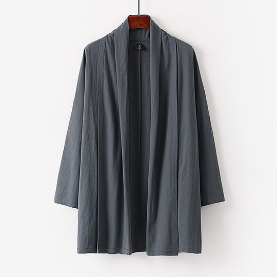 Unisex Offene Kimono-Cardigan aus leichter Baumwoll-Leinen-Mischung Nord Taschen