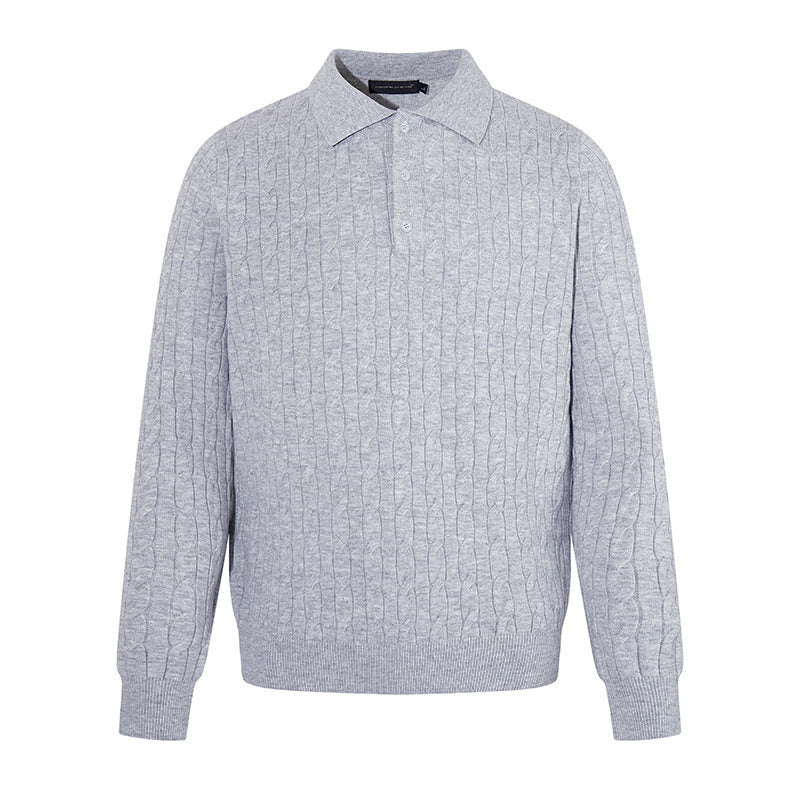 Herren Strick-Polo mit Zopfstrickmuster, Hemdkragen und Knopfleiste Nord Taschen