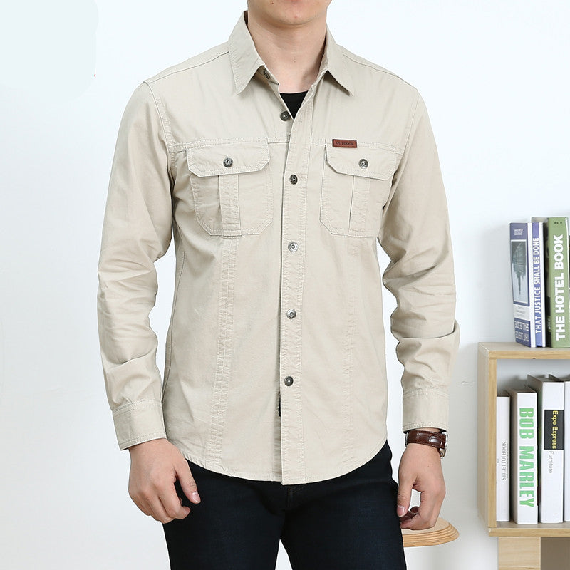 Herren Leichtes Canvas-Overshirt im Utility‑Stil mit Brustpattentaschen und Hemdkragen Nord Taschen