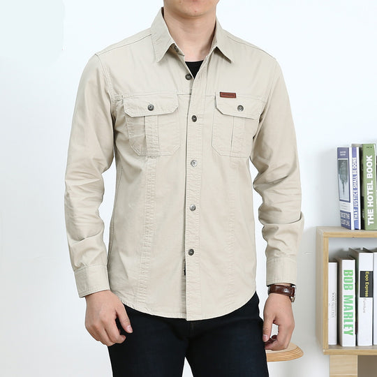 Herren Leichtes Canvas-Overshirt im Utility‑Stil mit Brustpattentaschen und Hemdkragen Nord Taschen