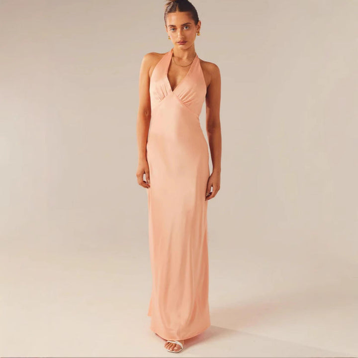Damen Elegantes ärmelloses Hochzeitskleid mit Taillierungsband und fließendem Stoff
