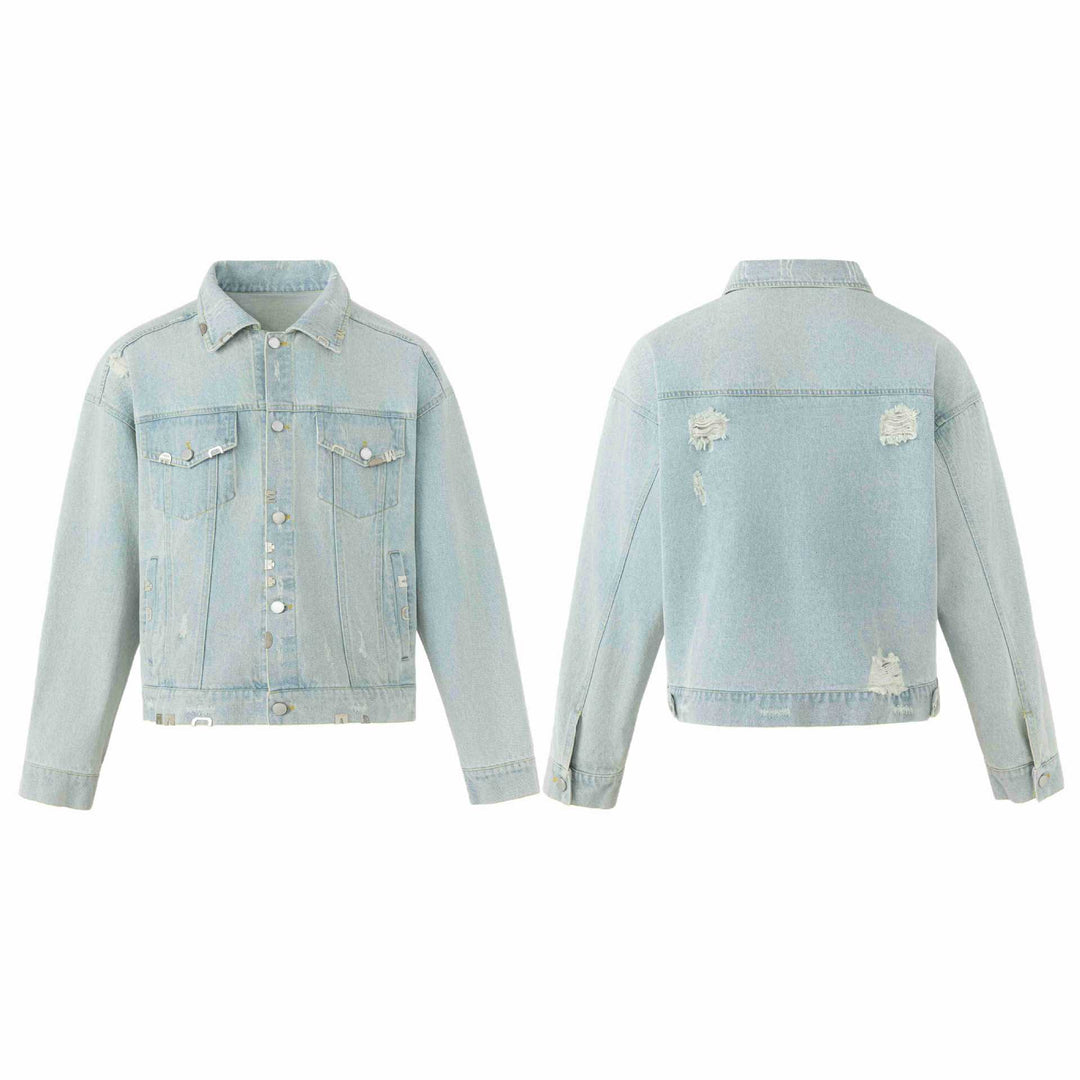 Unisex Kastig geschnittene Jeansjacke mit Logo‑Nieten und Vintage‑Washed‑Effekt Nord Taschen