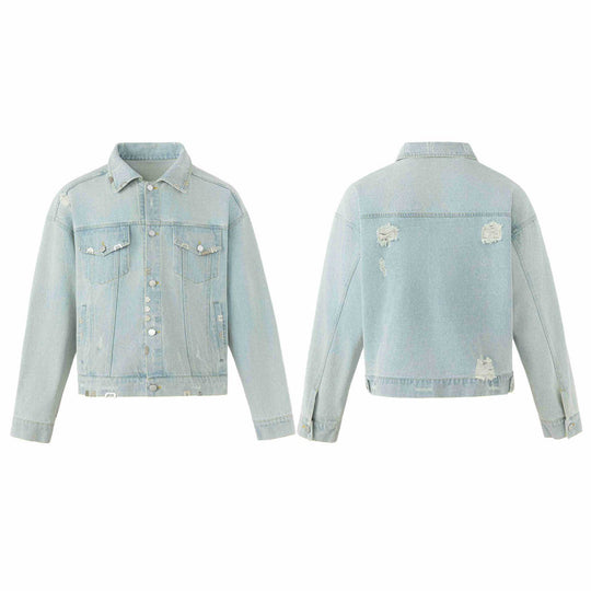Unisex Kastig geschnittene Jeansjacke mit Logo‑Nieten und Vintage‑Washed‑Effekt Nord Taschen