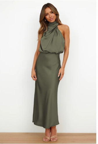 Damen Fließendes Maxikleid mit elegantem Stehkragen und Drapierung