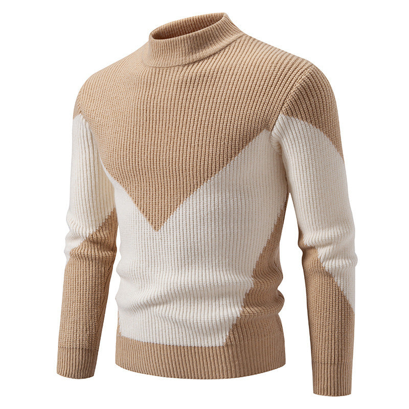 Herren gerippter Feinstrickpullover mit Stehkragen und kontrast-Blockdesign Nord Taschen