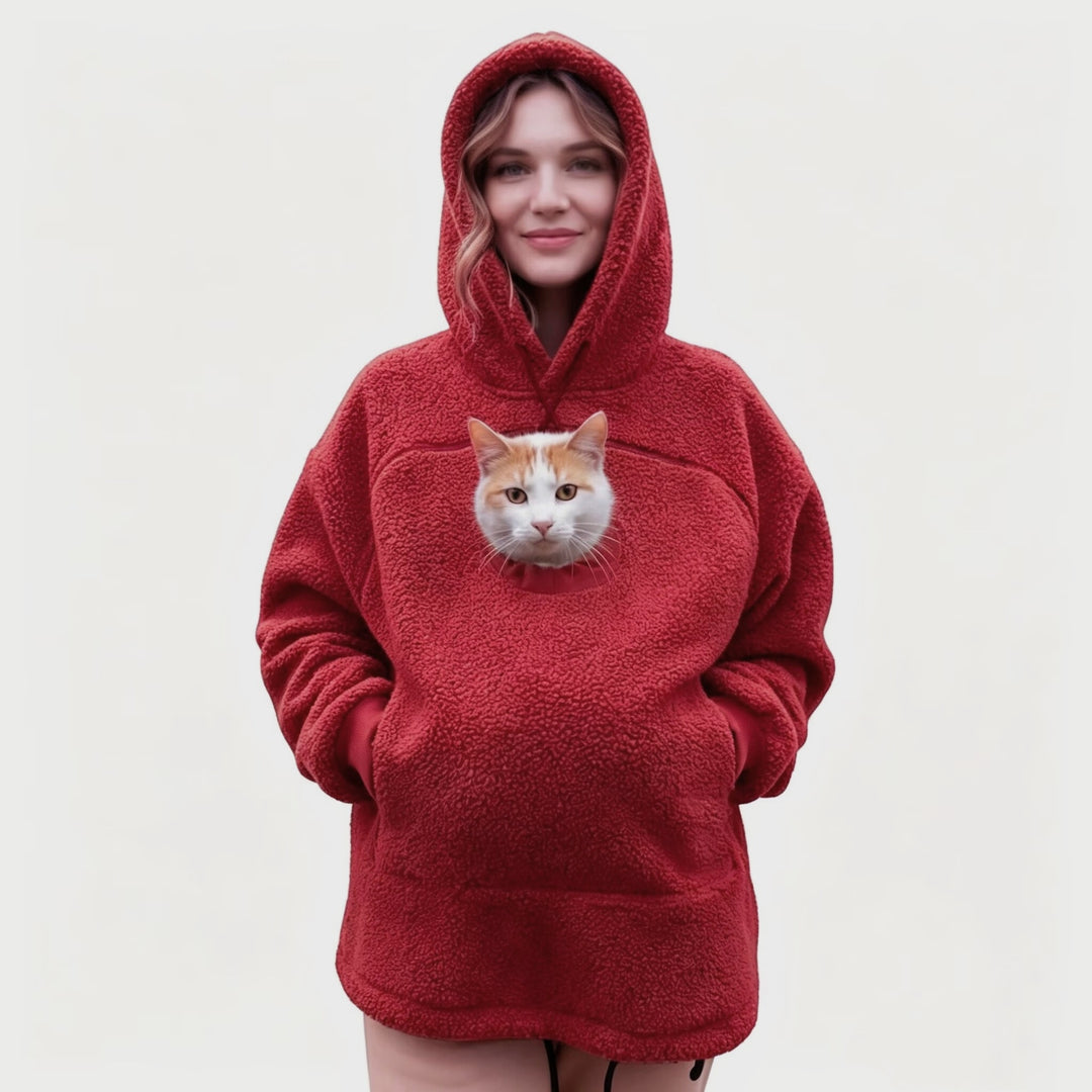 Damen Kapuzenpullover mit integrierter Katzenhöhle und extra weichem Fleece Nord Taschen