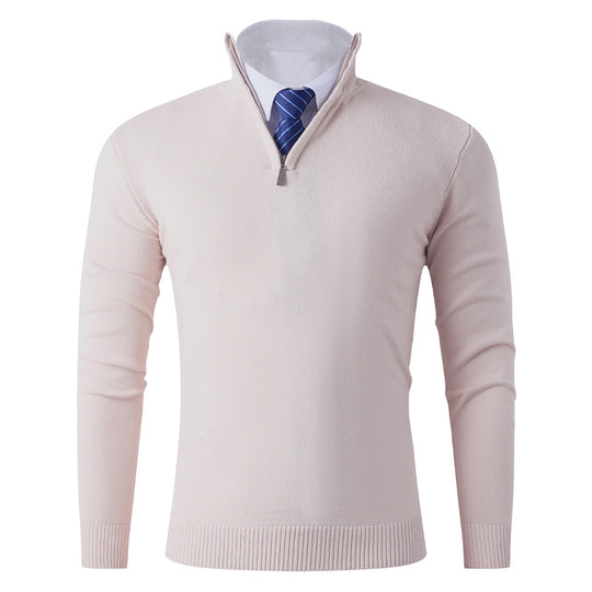 Herren Eleganter Feinstrick-Halbzip-Pullover mit Stehkragen, geripptem Saum und schmaler Silhouette Nord Taschen