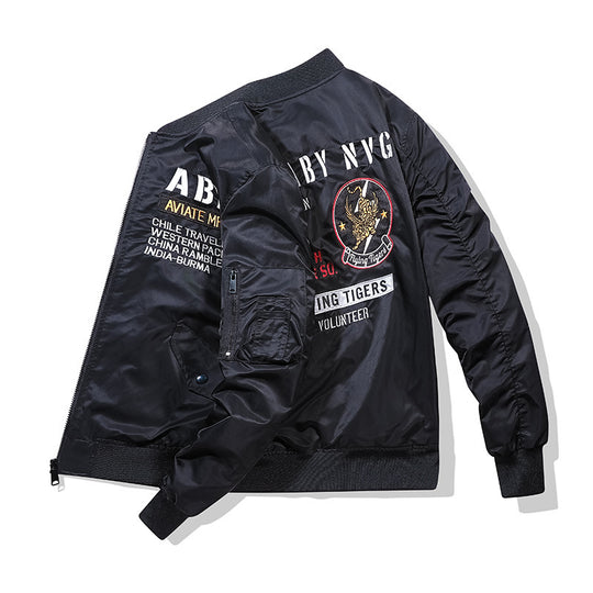 Herren Piloten-Bomberjacke im Vintage-Militärstil mit Stickpatches und Utility-Ärmeltasche Nord Taschen