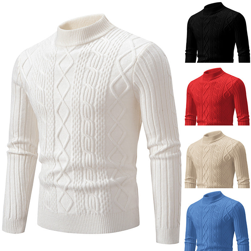 Herren Strukturierter Mockneck-Zopfstrickpullover Nord Taschen