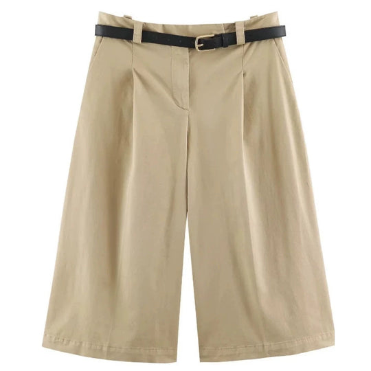 Damen Hochtaillierte Culotte‑Shorts mit Bügelfalte und Ziergürtel Nord Taschen