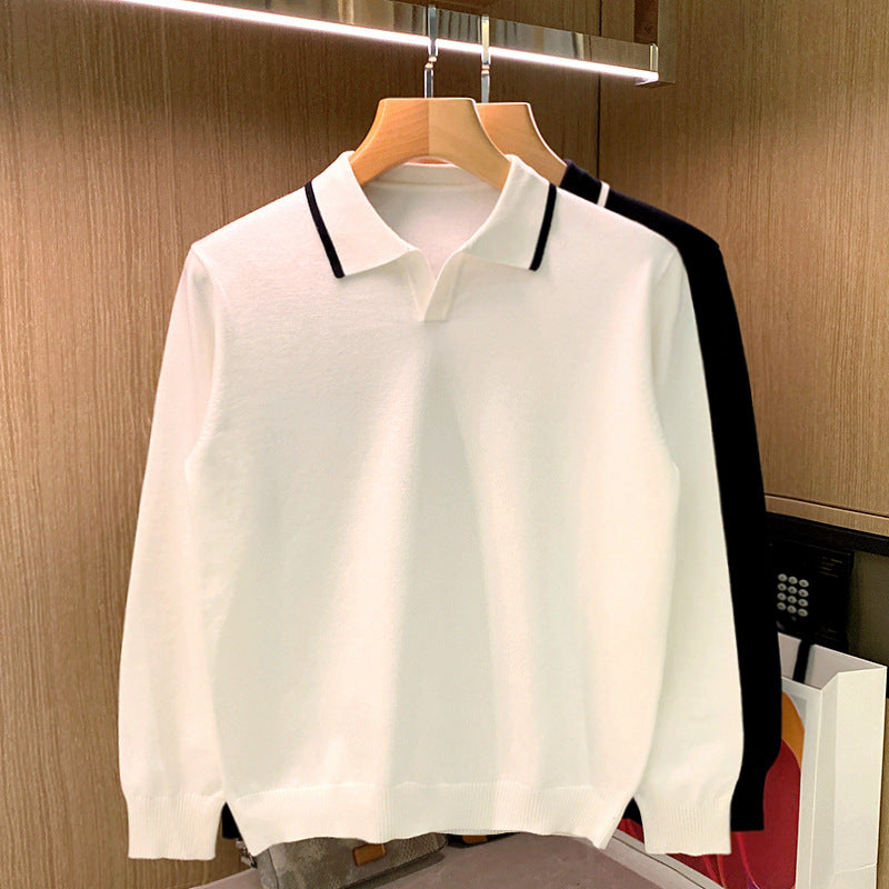 Herren Feinstrick-Polopullover mit offenem Polokragen und kontrastierter Kanten Nord Taschen